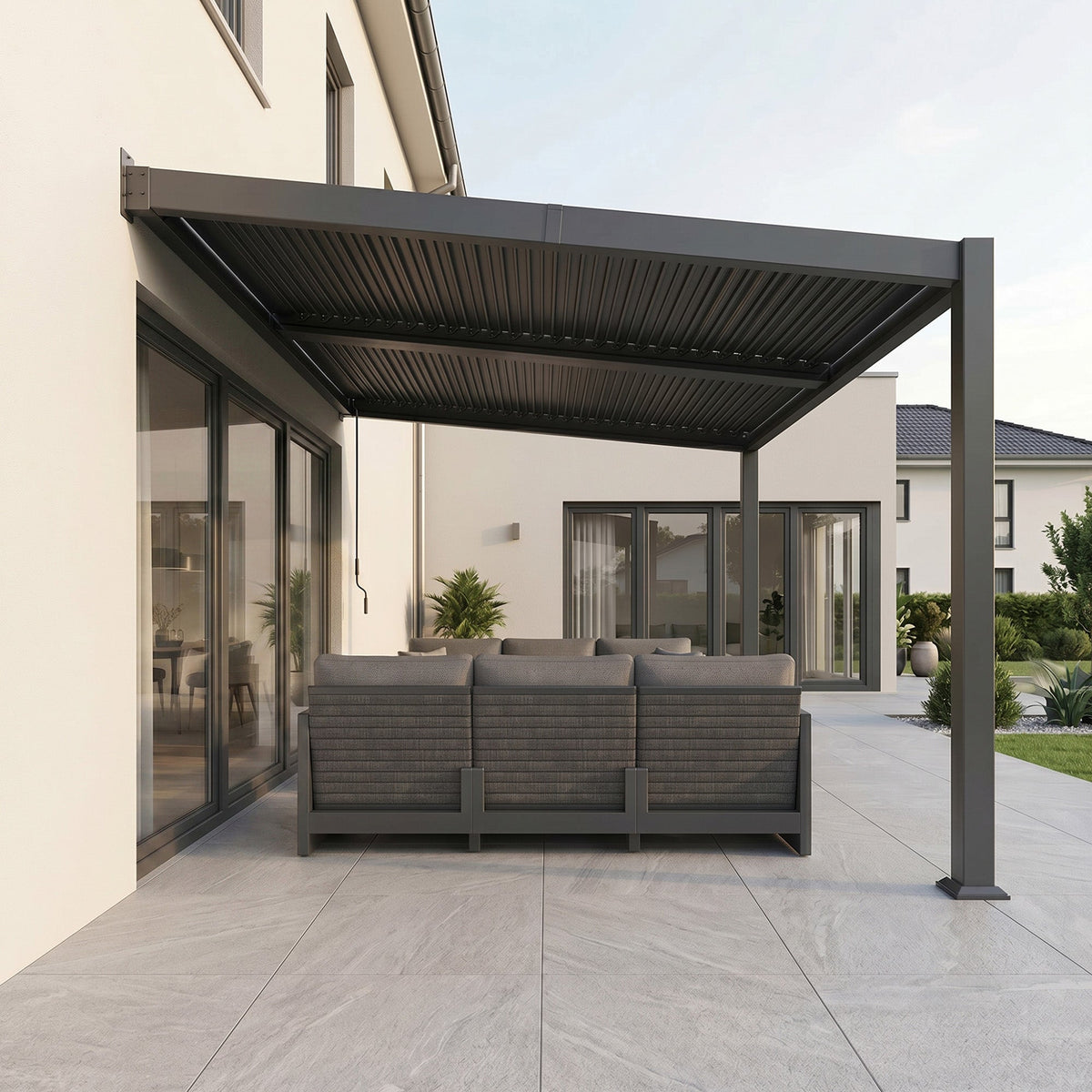 PURPLE LEAF Caesar Wall Mounted Louvered Pergola, All-Aluminum Patio Cover with Adjustable Roof, Hidden Gutter Drainage, Lean-to Pergola for Deck, Backyard, Porch, Dark Gray — product view 1
