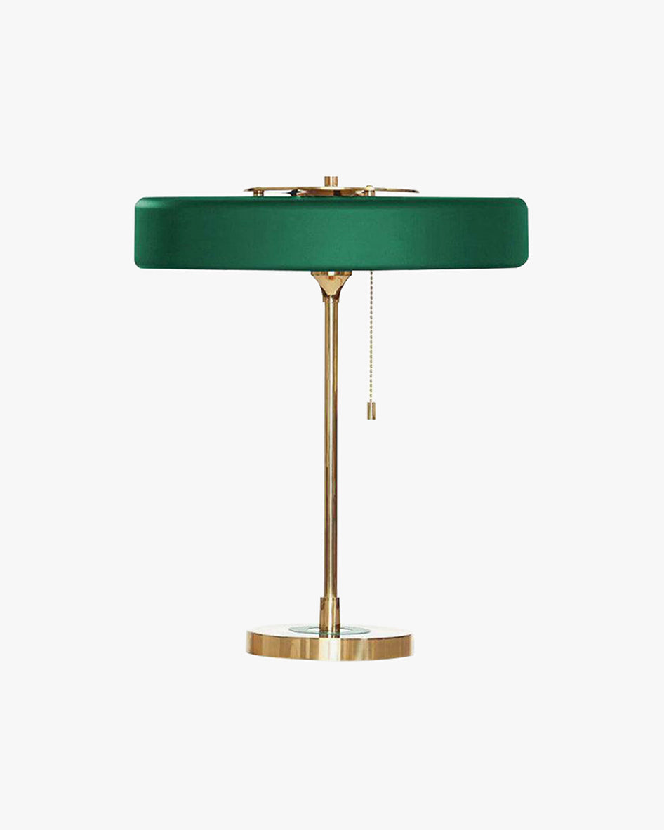 Mid-Century Round Table Lamp with Pull Chain Fabric Shade Warm LED Bedside Living Room — 3 Colors — product view 7