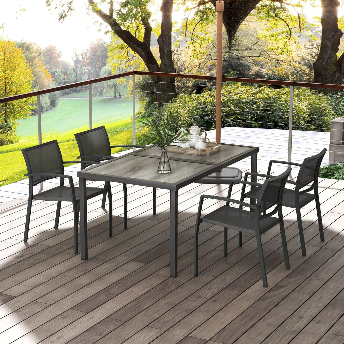 4 Seater Garden Dining Set with Stackable Armchairs, Grey — product view 4