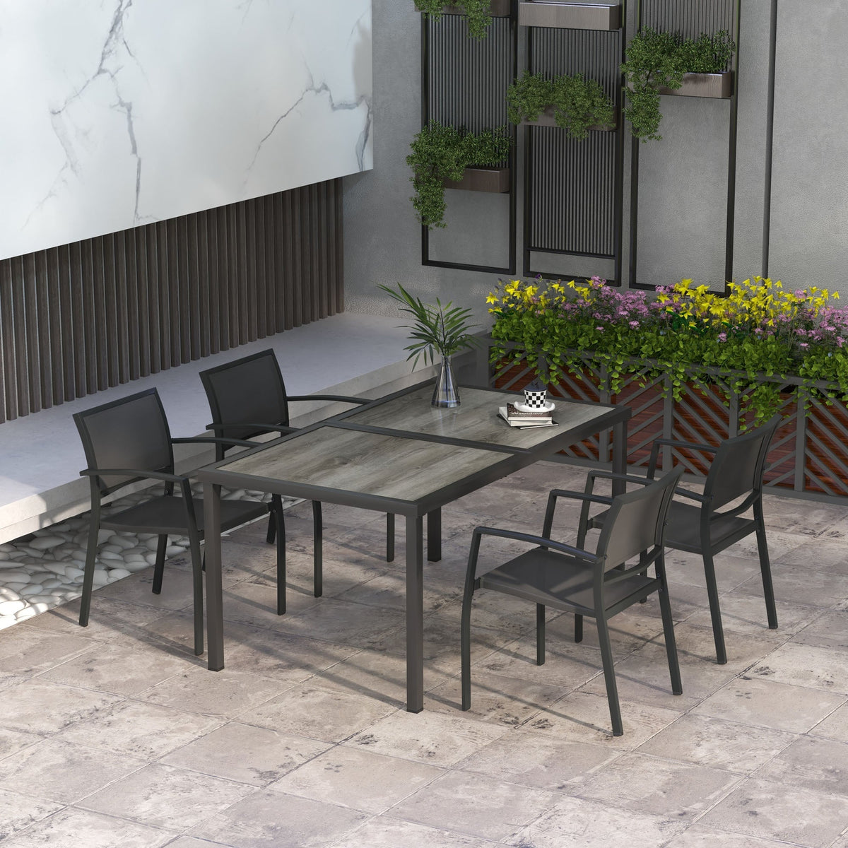 4 Seater Garden Dining Set with Stackable Armchairs, Grey — product view 3