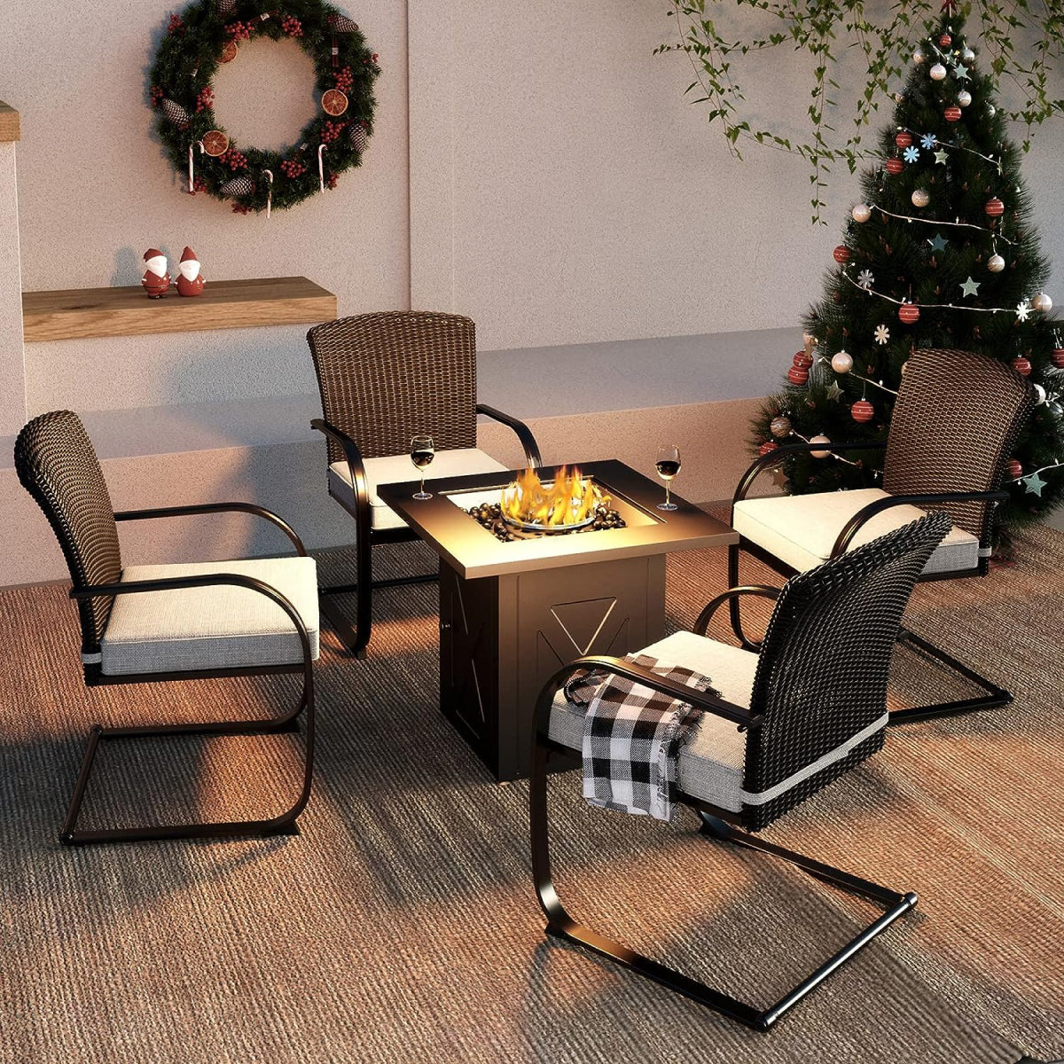 LOUNGE YARD 5-Piece Outdoor Dining Table Set with Fire Pit, 4 Outdoor Spring Dining Chairs — product view 2