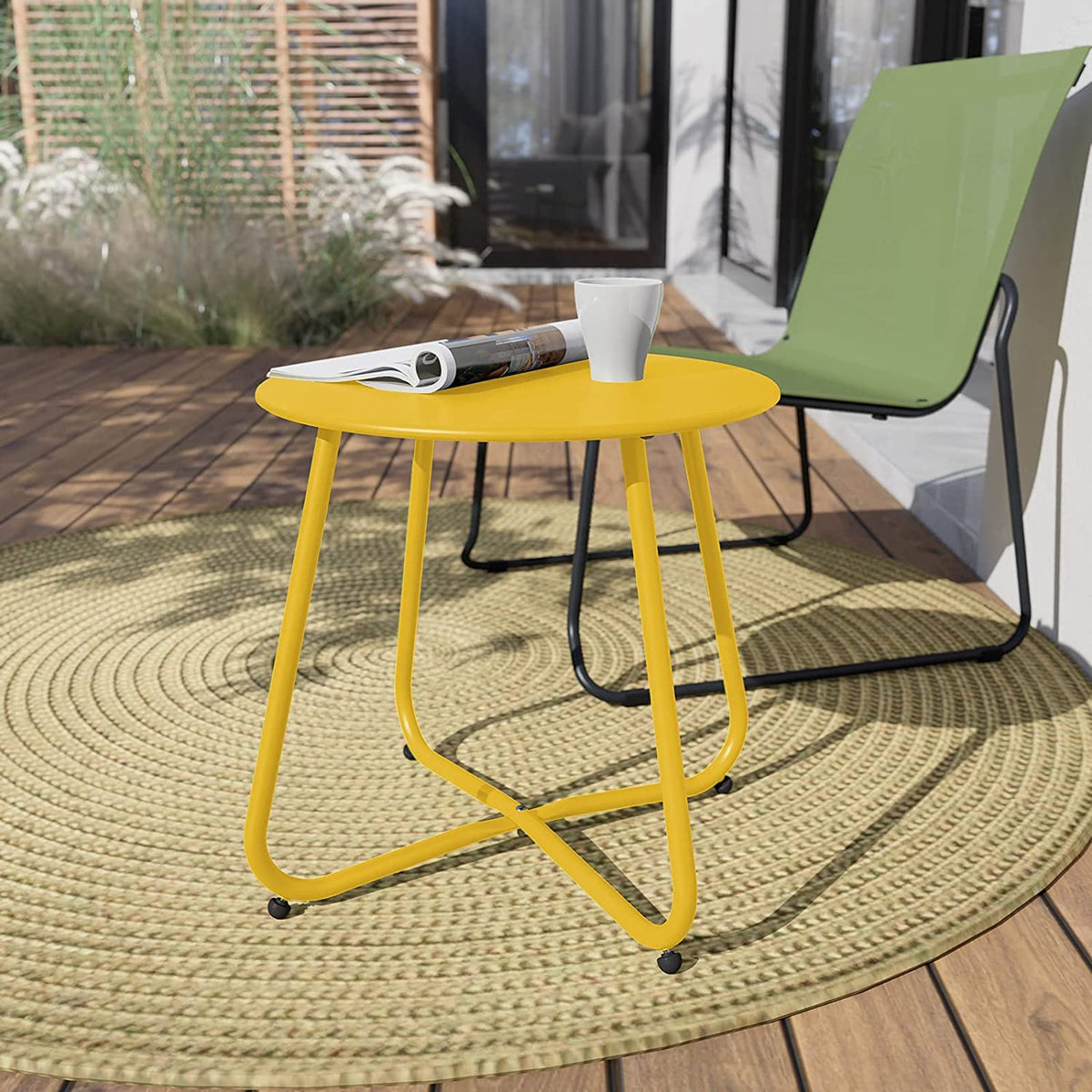 LOUNGE YARD Steel Patio Side Table, Weather Resistant Outdoor Round End Table — product view 3