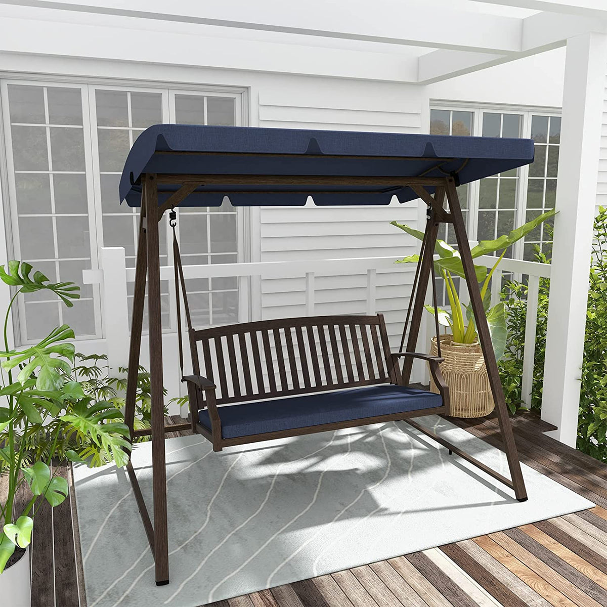 LOUNGE YARD Outdoor 2-Seat Patio Swing Chair, Adjustable Tilt Canopy, with Removable Cushion for Garden, Backyard, Poolside — product view 4