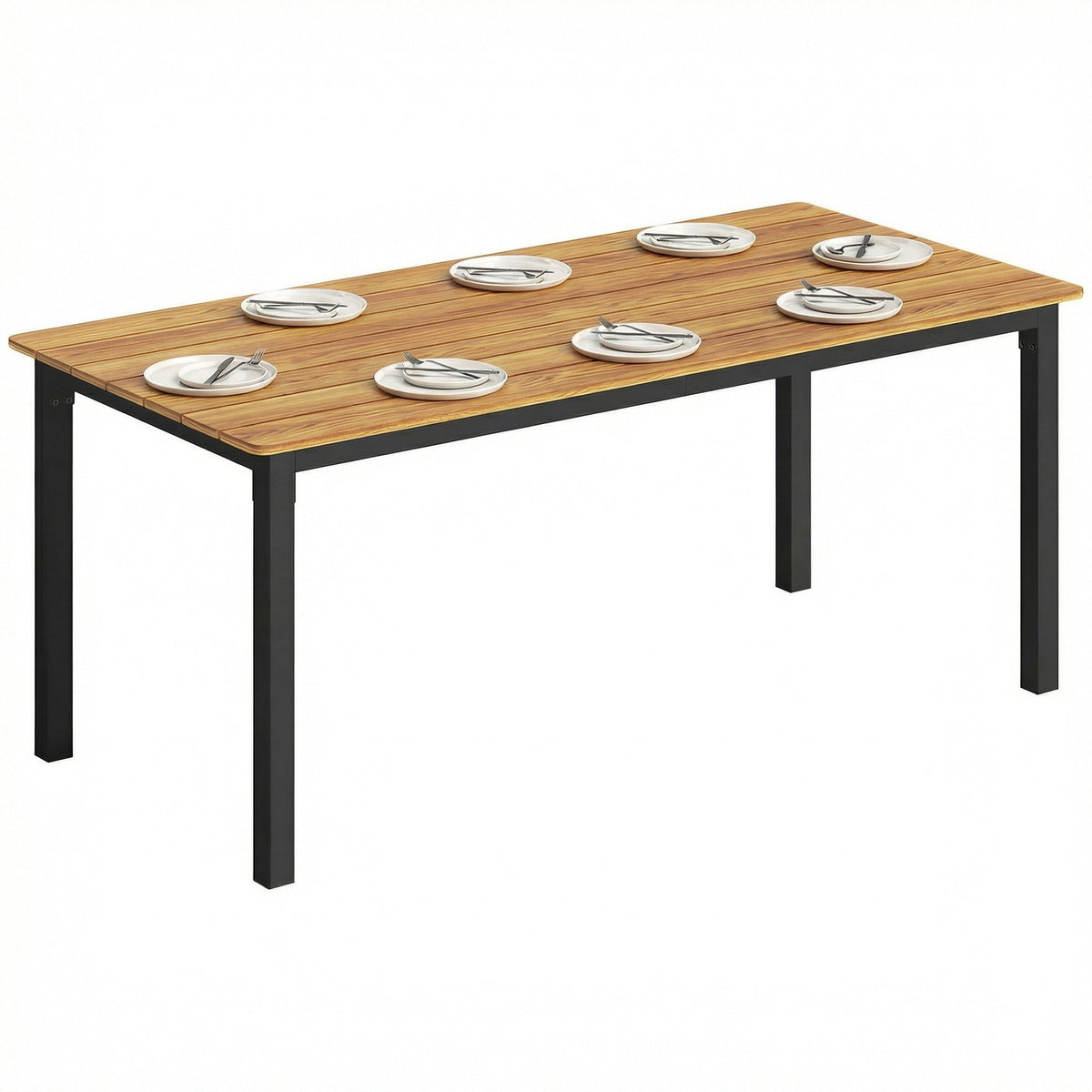180 x 86 cm Garden Dining Table for 6-8 with Wood Slatted Top, Teak — product view 1