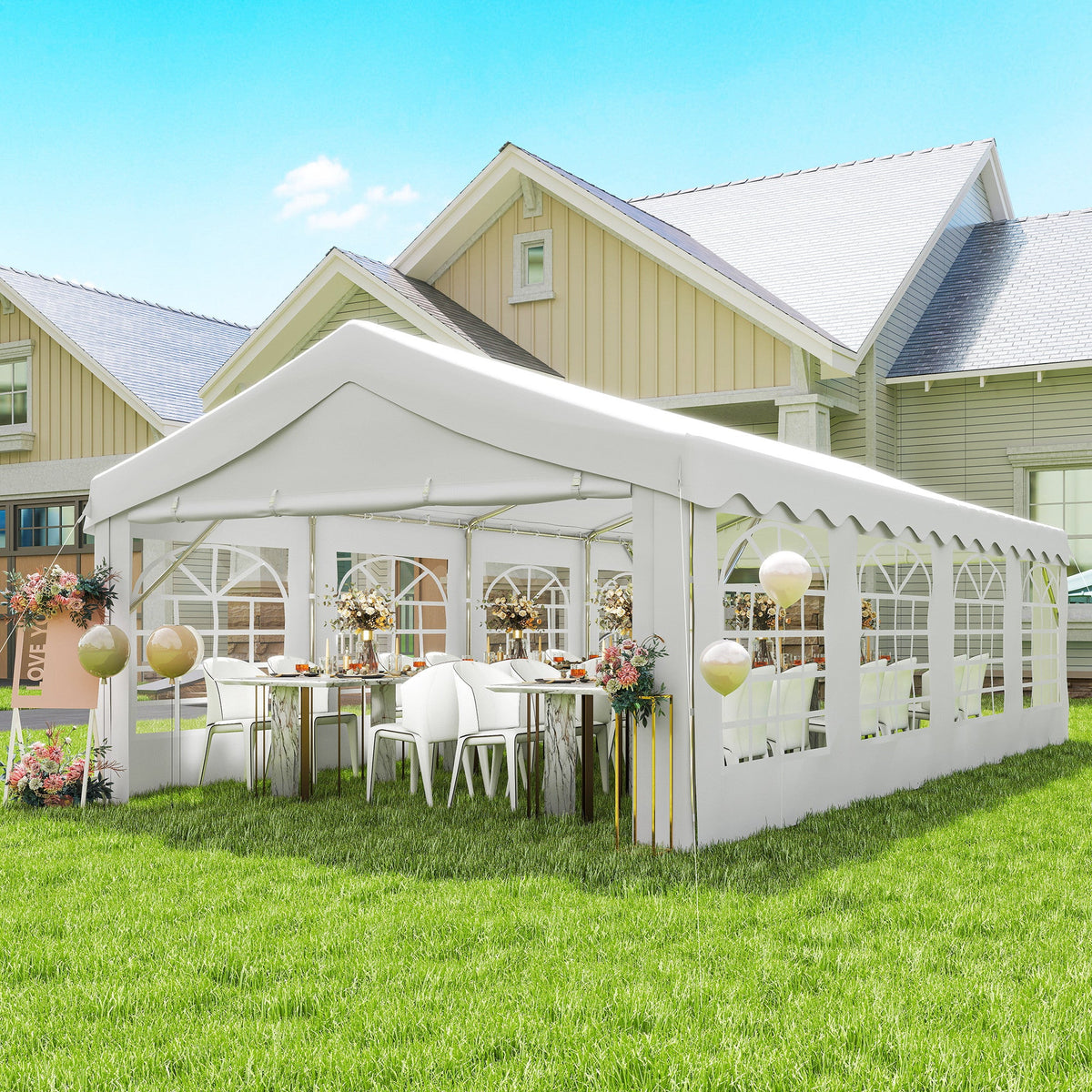 13' x 26' Heavy Duty Party Tent and Carport with Sidewalls, White — product view 3