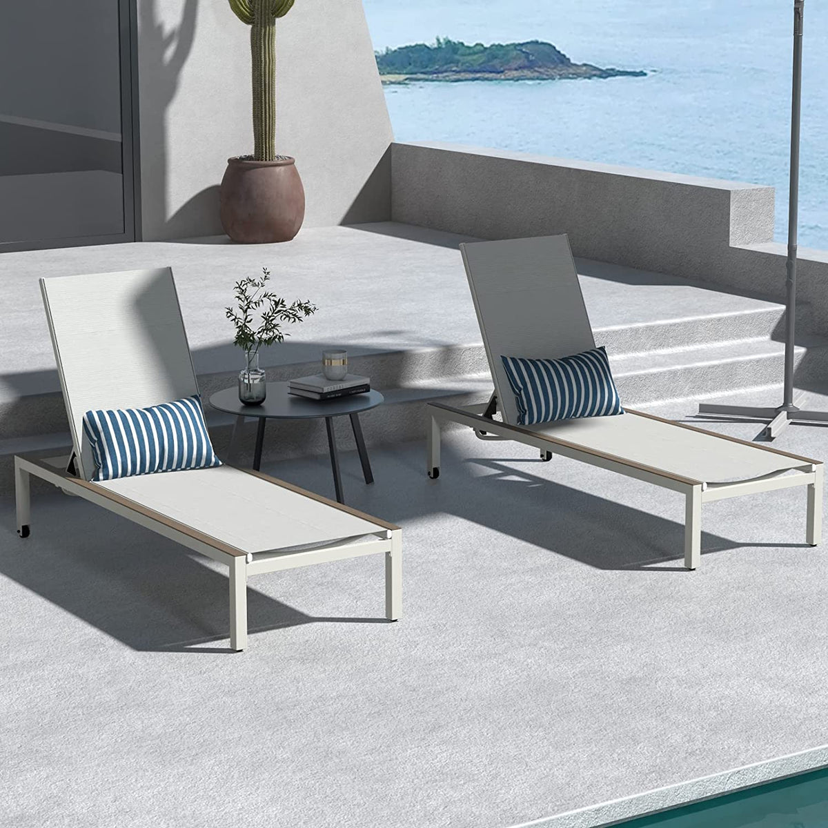 LOUNGE YARD Outdoor Mesh Sling Chaise Lounge with Wheels & Adjustable Backrest — product view 4