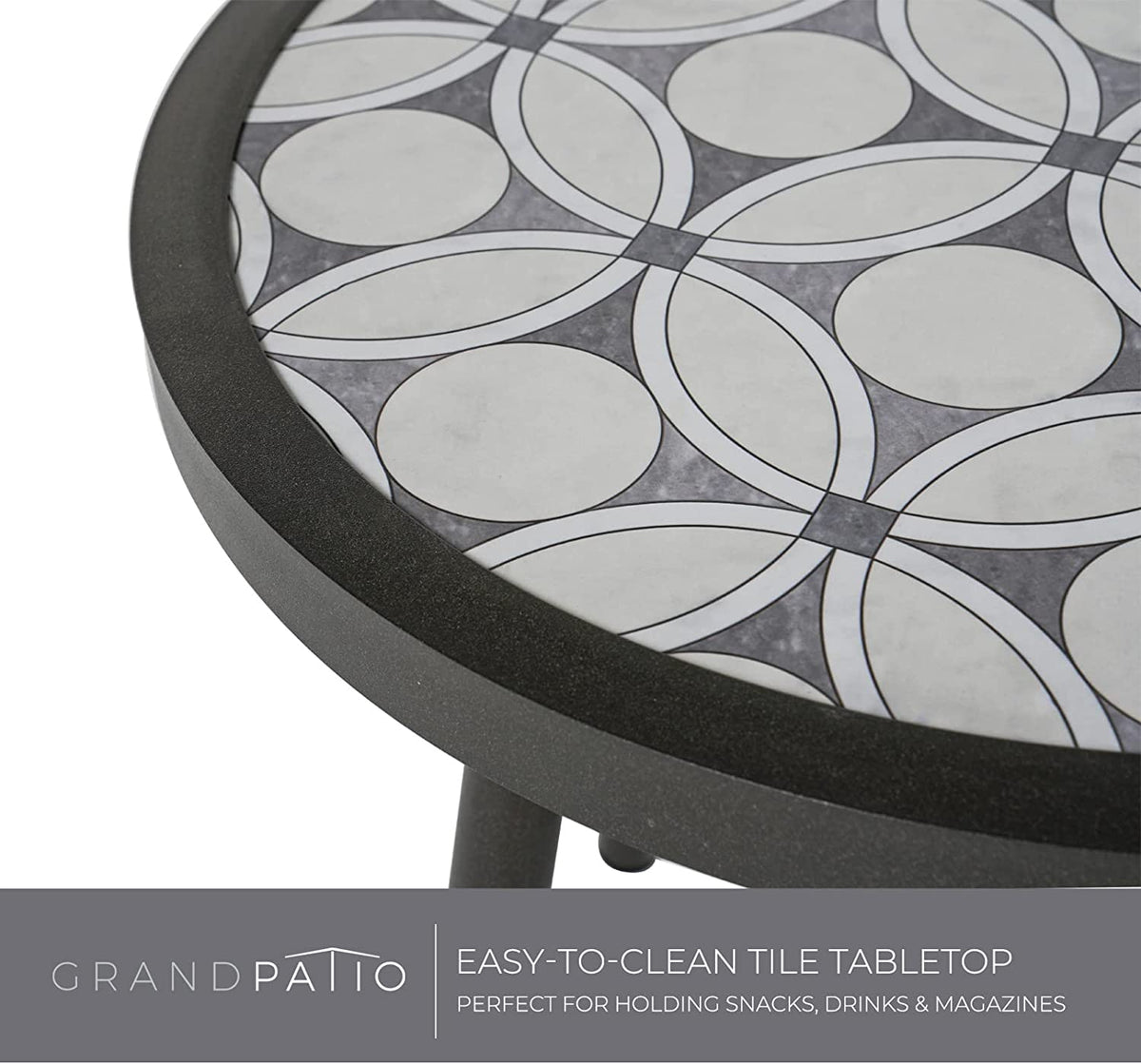 LOUNGE YARD Dining Chair Set of 3, Swivel Rope Armchairs with Cushions and Round Side Table with Tile Tabletop — product view 6