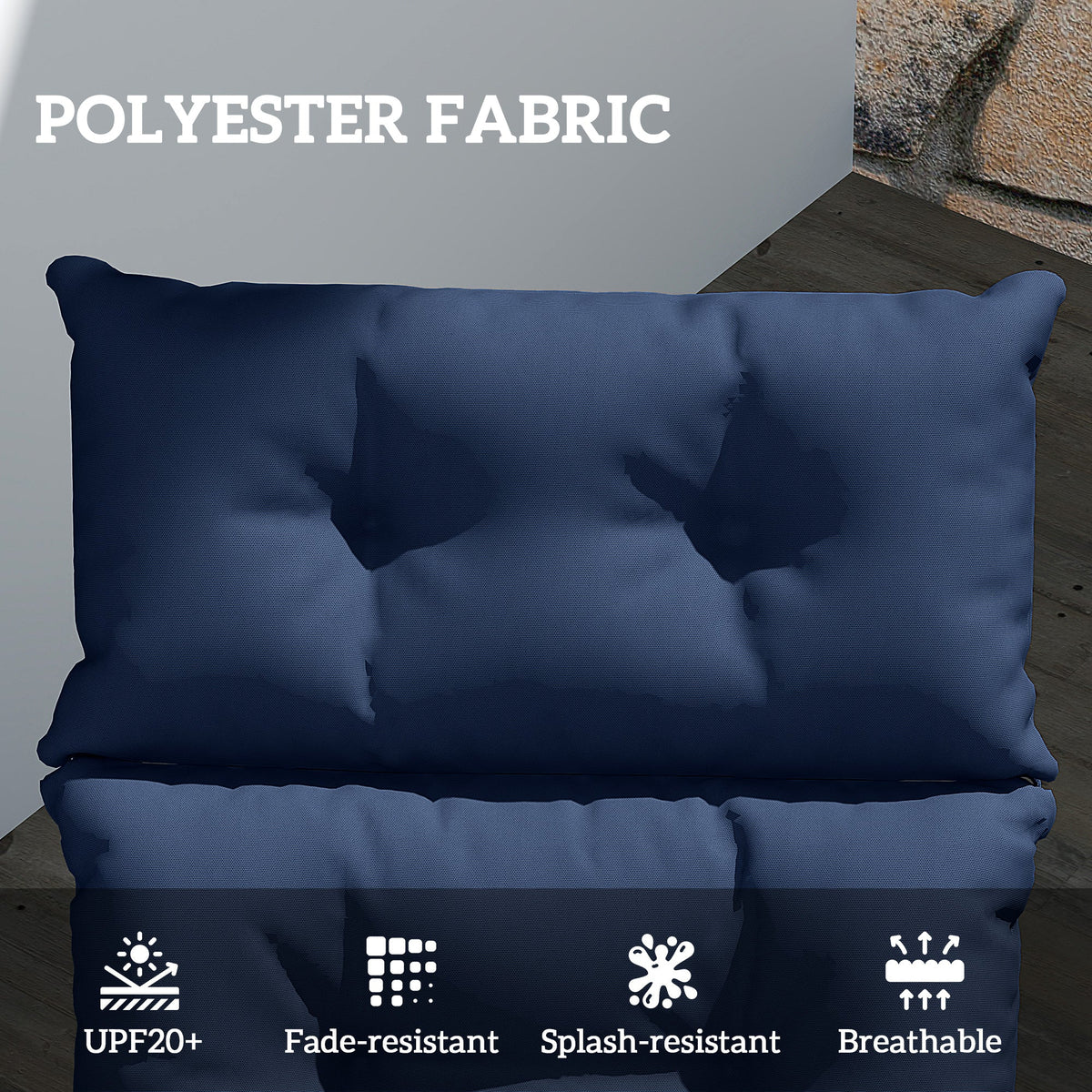 Tufted 74.8" x 22" x 4" Outdoor Chaise Lounge Cushion with Ties, Navy Blue — product view 6