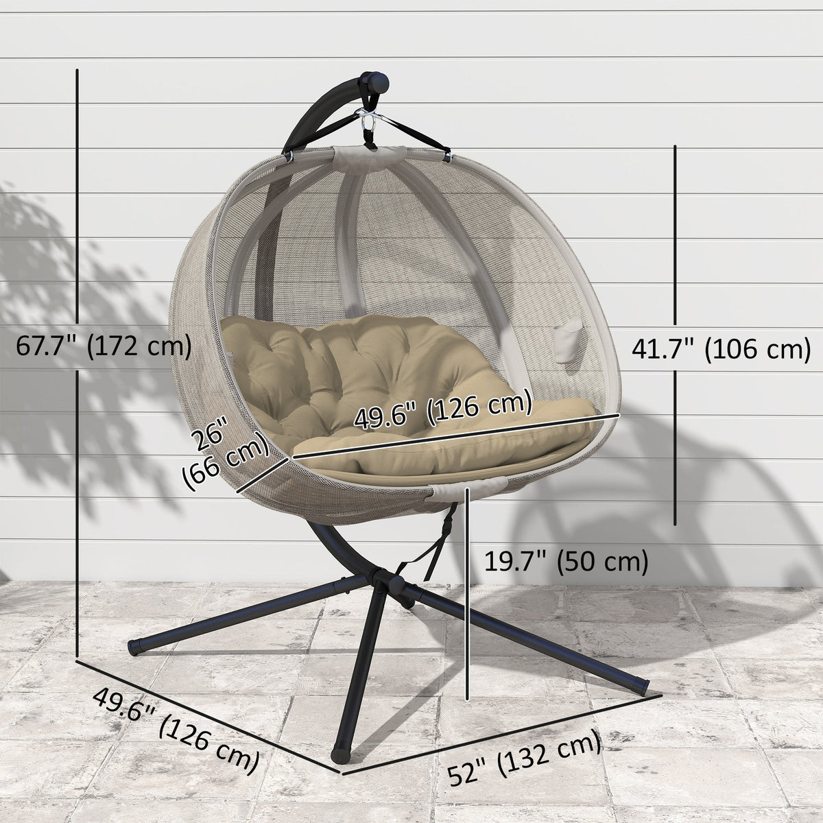 2-Person Double Egg Chair with Stand, 528 lbs Capacity, Cushioned Loveseat, Khaki — product view 5