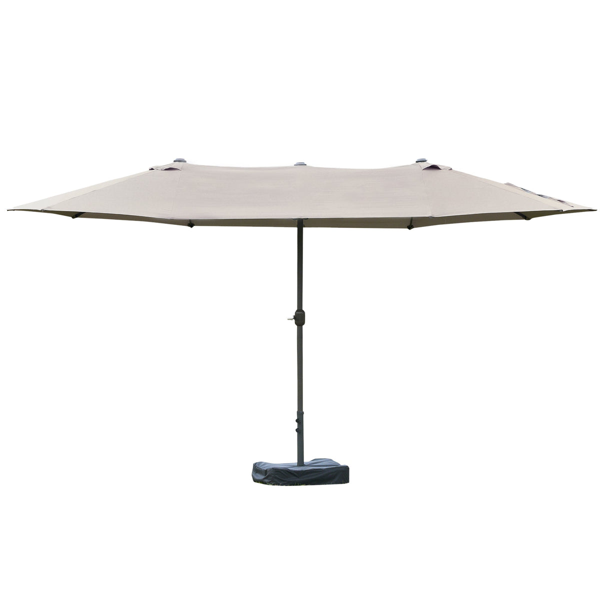 15' Outdoor Patio Umbrella with Twin Canopy, Lift Crank and Sandbag, Light Grey — product view 2
