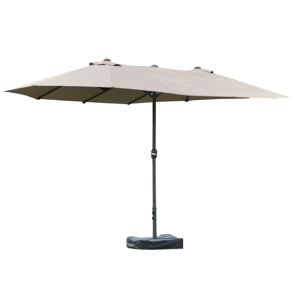 15' Outdoor Patio Umbrella with Twin Canopy, Lift Crank and Sandbag, Light Grey — product view 1