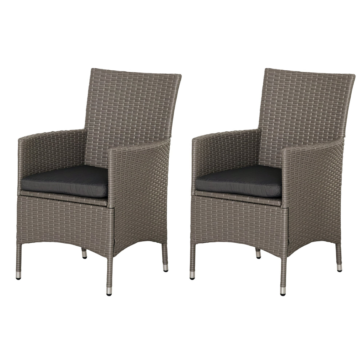 2 Piece PE Rattan Dining Chair Set with Cushions & High Back, Grey — product view 1