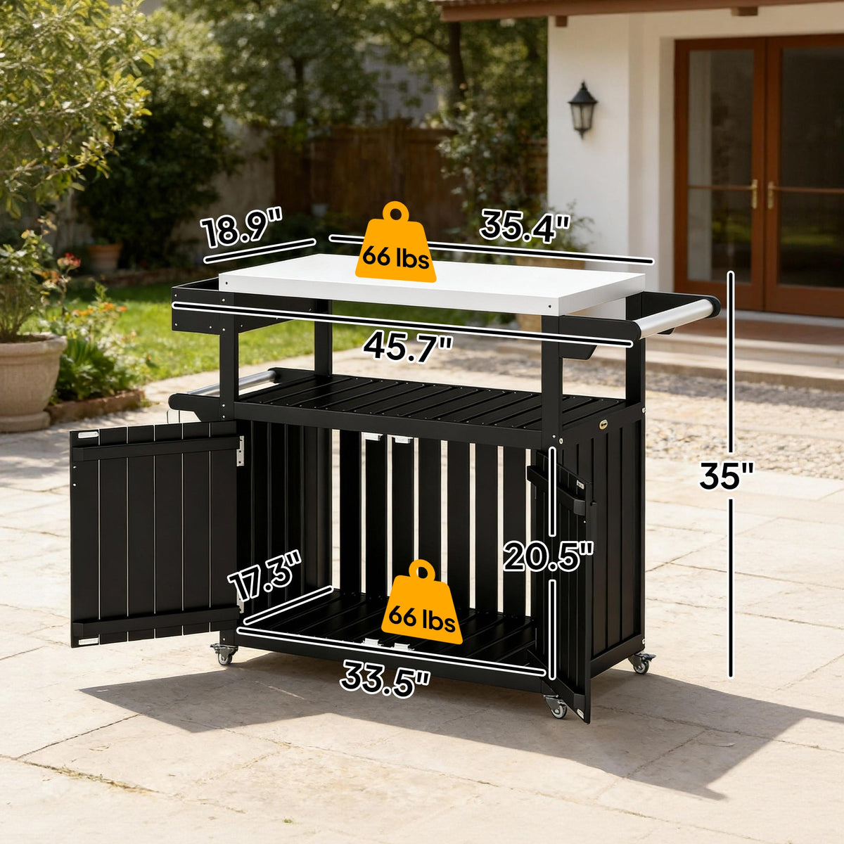 Outdoor Bar Cart with Storage Cabinet, Black — product view 5