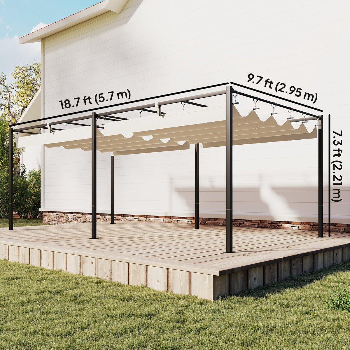 19' x 10' Pergola with Retractable Canopy, Cream White — product view 5