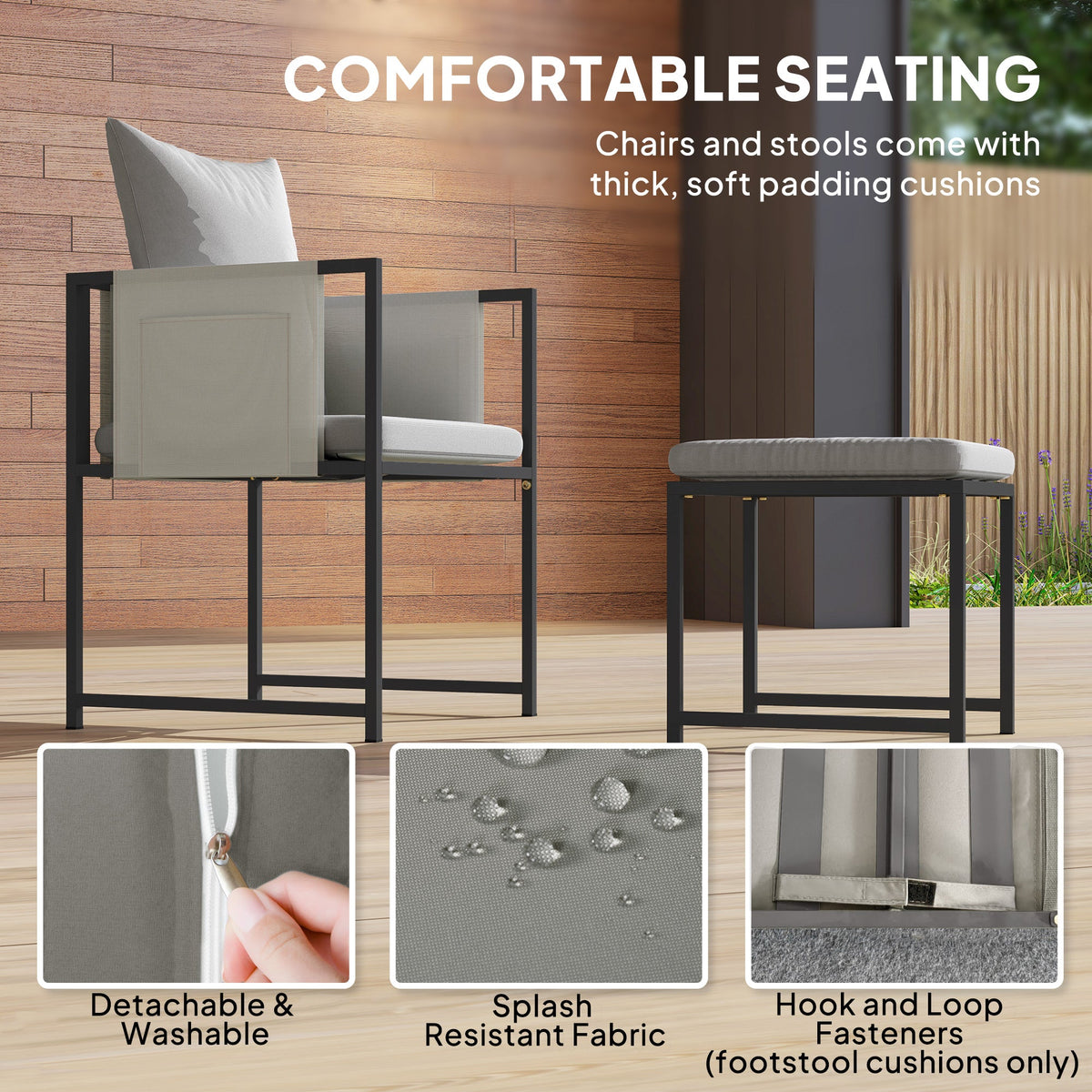 9 Piece Cube Garden Dining Set with 8 Seats, 4 Stools & Cushions, Dark Grey — product view 7