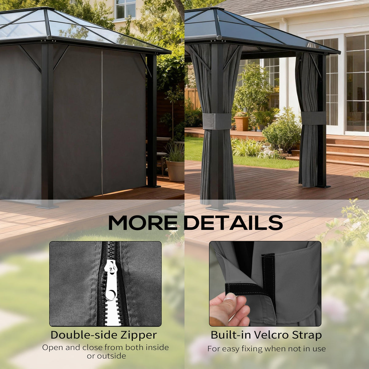 10' x 12' Gazebo Sidewall Set with 4 Panels and Hooks, Grey — product view 7