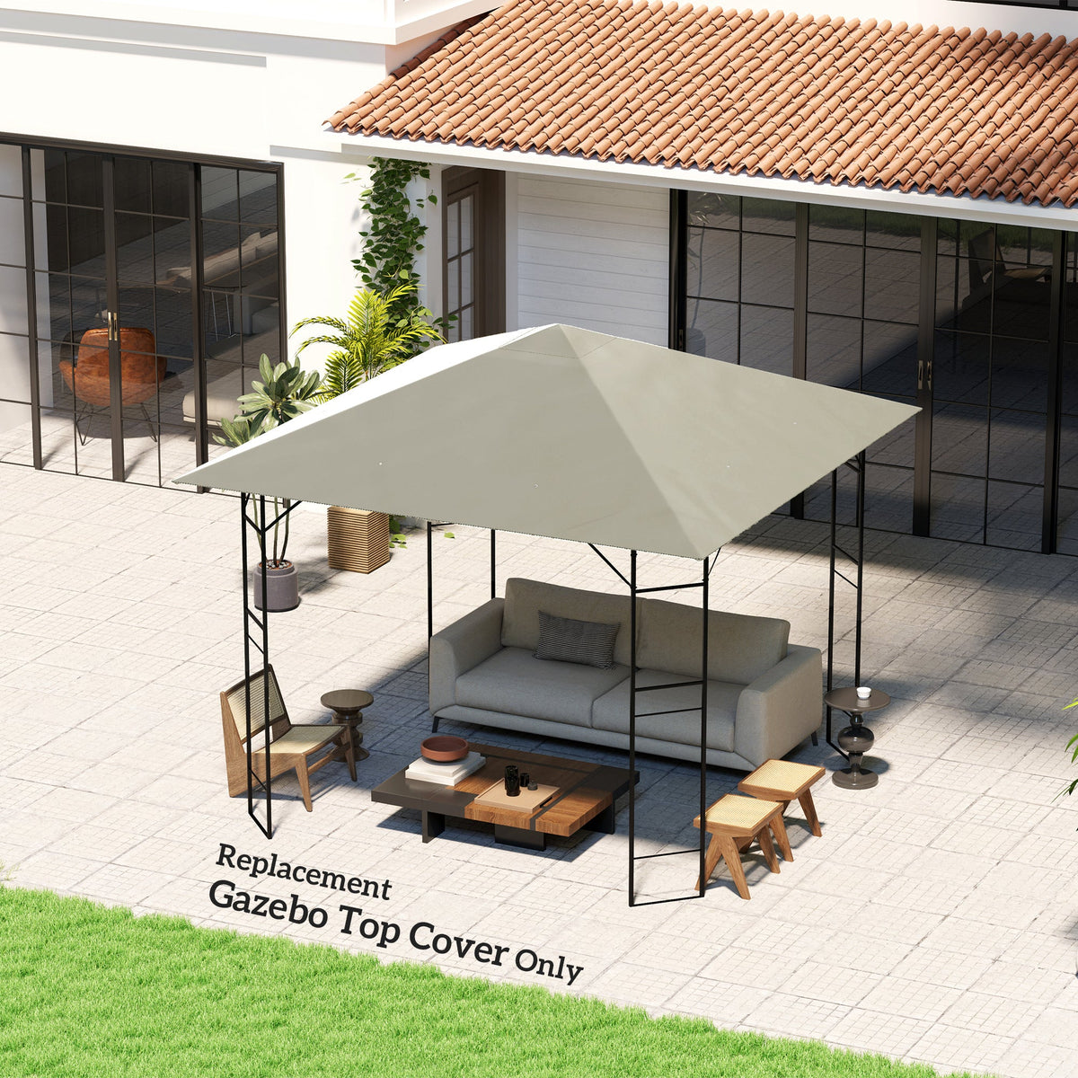10' x 10' Gazebo Replacement Canopy Top Cover with Drain Holes, Grey — product view 4