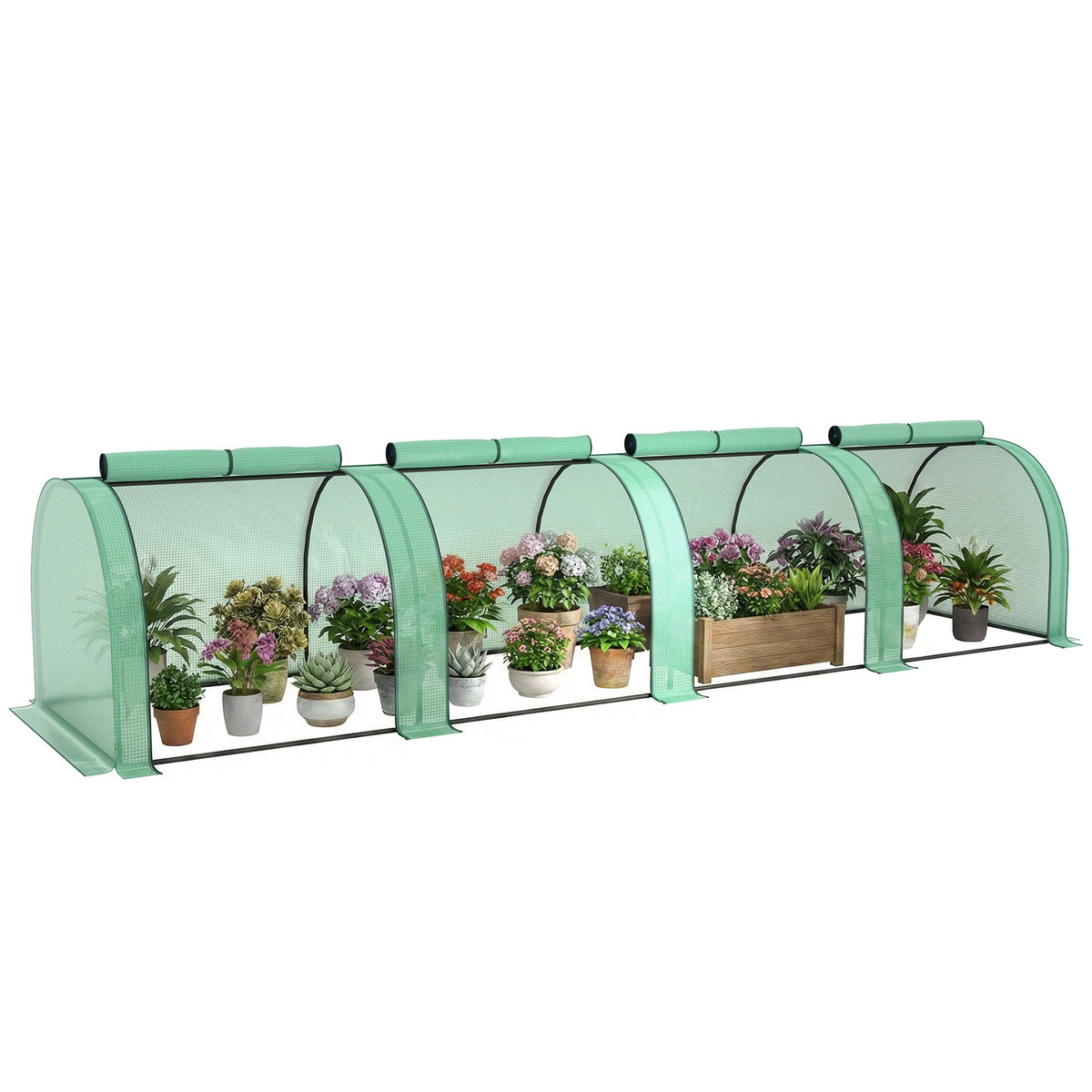 13' L x 3' W x 2.5' H Portable Tunnel Greenhouse with Roll-Up Zippered Doors & UV-Resistant Waterproof PE Cover Green — product view 1