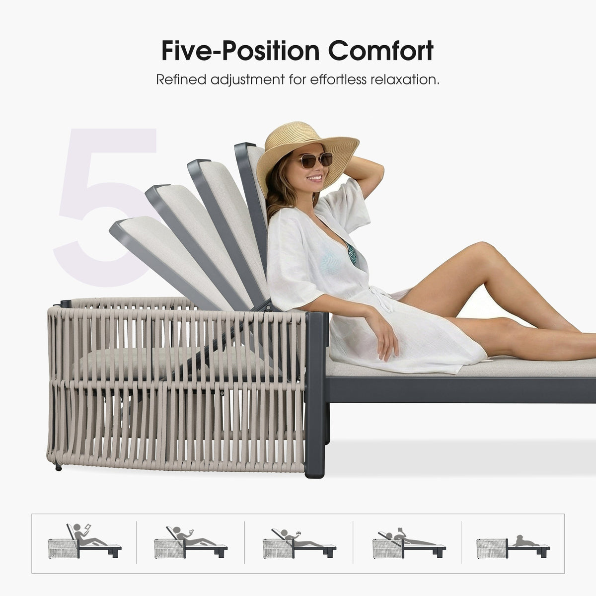 PURPLE LEAF Outdoor Chaise Lounge with Wraparound Armrests and Cushion Aluminum Reclining Tanning Pool Lounge Chairs for Patio Poolside Backyard — product view 7