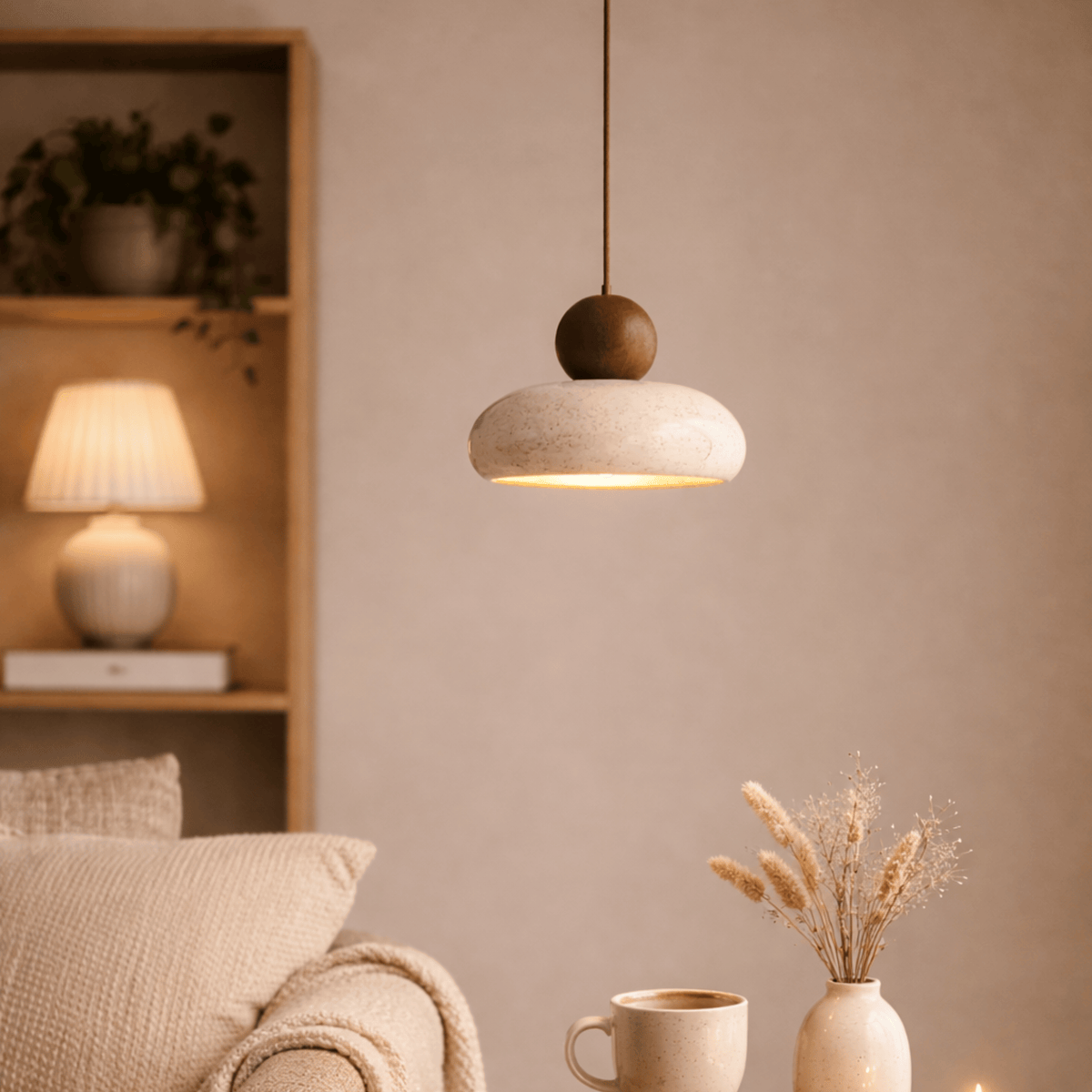 Sunlace Agate LED Pendant Light Natural Stone Minimalist Dining Room Bar — Light Wood Walnut — product view 7