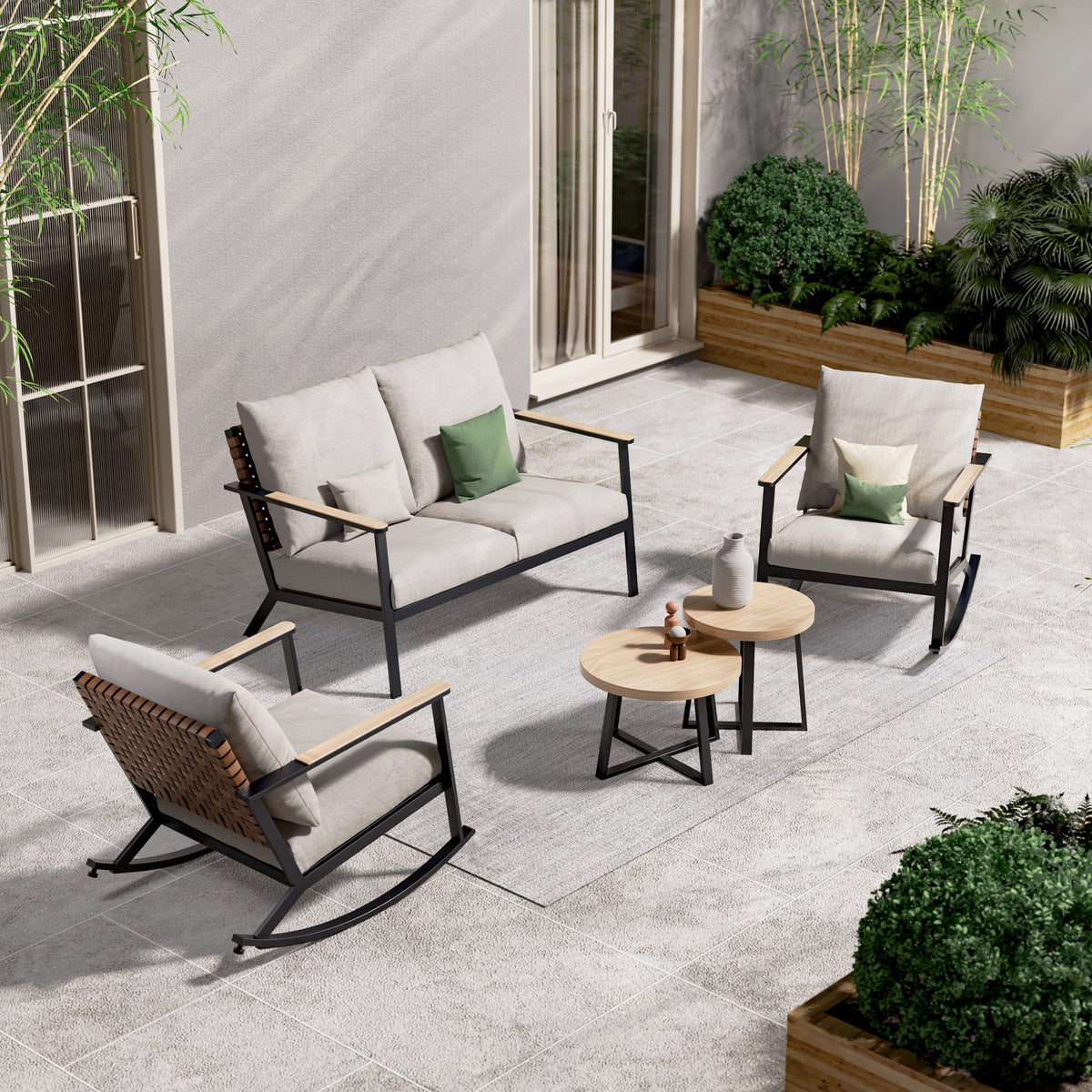 LOUNGE YARD Modular Conversation Sofa Set, Outdoor Rocking Bistro Set with Thick Cushions — product view 2