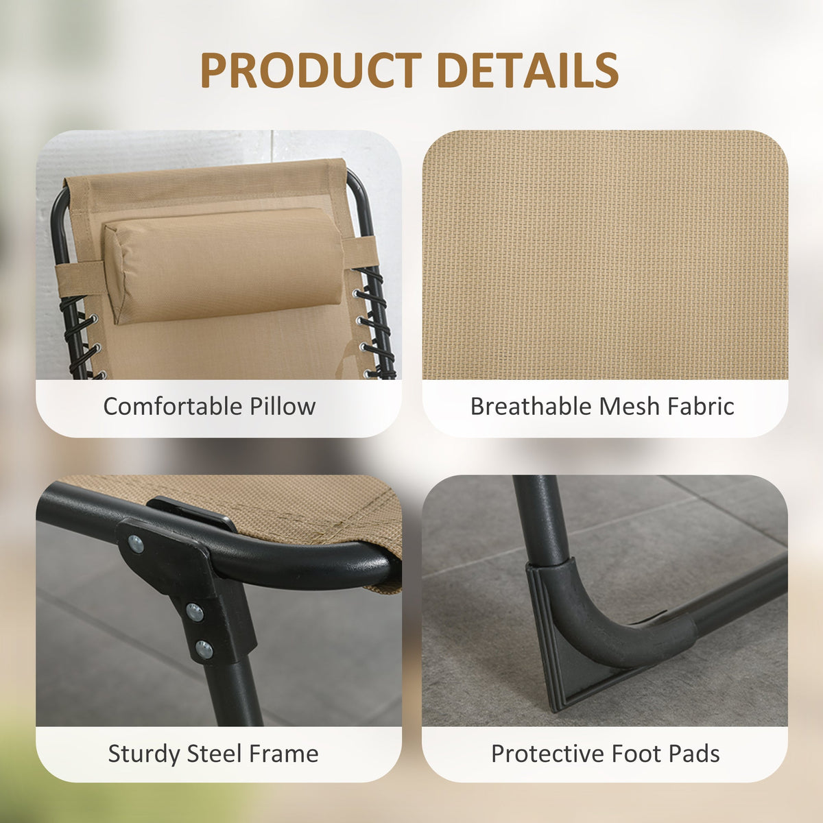 Folding Lounge Chair with Adjustable Backrest and Pillow, Beige — product view 7
