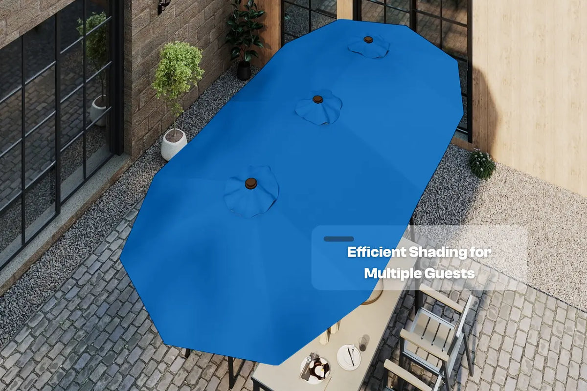 Fiberglass Double-Sided Patio Umbrella with base — product view 5