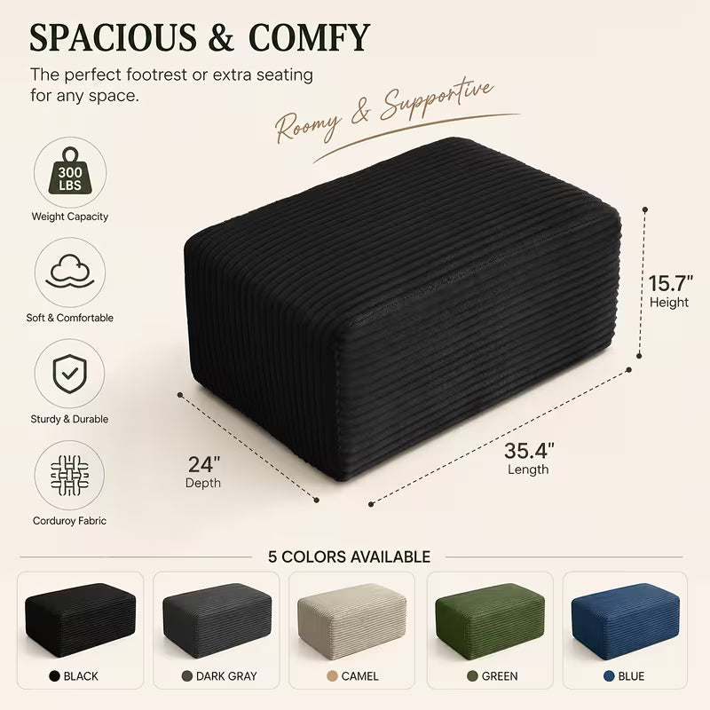 Boneless Ottoman | 34" Corduroy Modular with Thick Foam Padding — product view 7