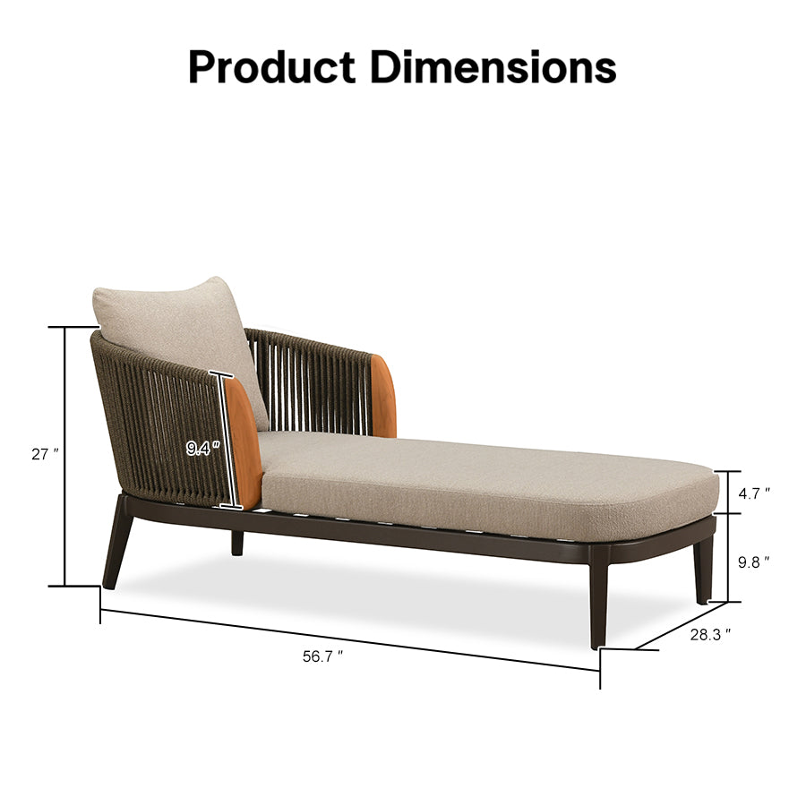 PURPLE LEAF Standard Hailar Olefin Patio Chaise Lounge Chair , Upholstered Pool Aluminium Lounge Chairs for Outdoor with Teak Armres for Deck, Pool, Lawn, Garden, Courtyard, Porch — product view 6