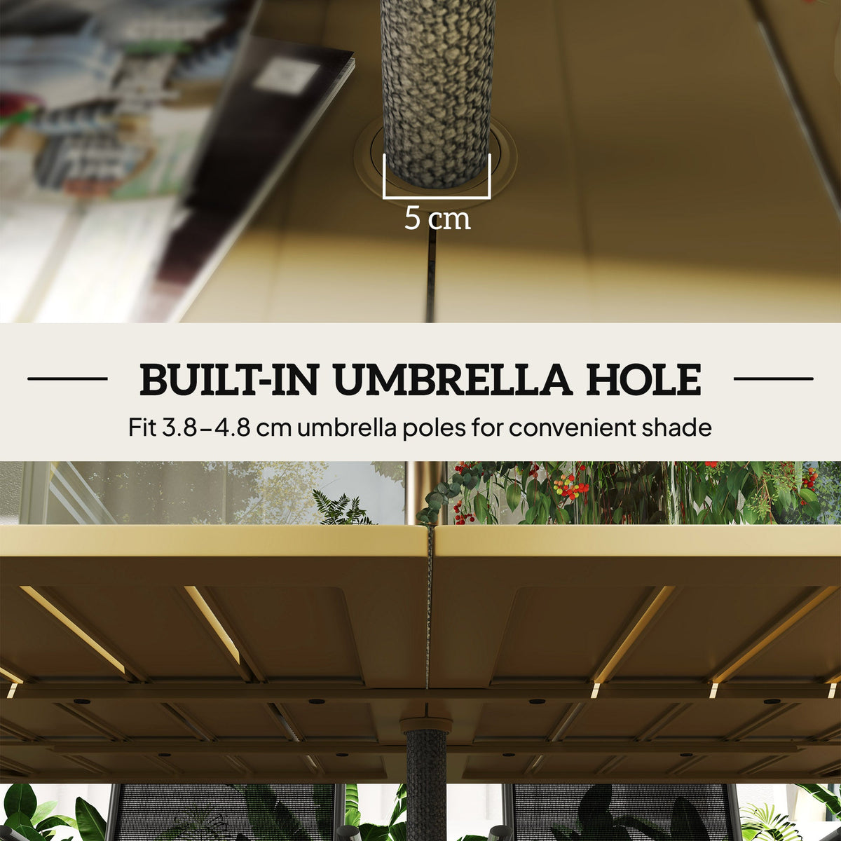 150 x 90 x 73 cm Garden Dining Table with Parasol Hole, Brown — product view 7