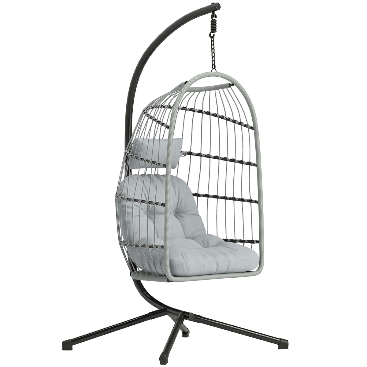 Hanging Egg Chair with Foldable Metal Stand, Thick Cushion, Light Grey — product view 1