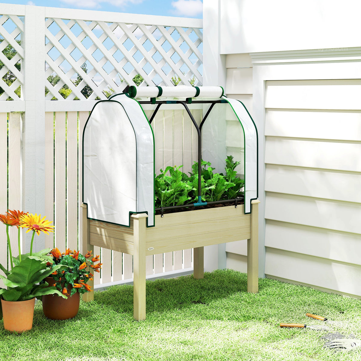 35" x 22" x 47" Raised Garden Bed with PE Cover, Natural — product view 3