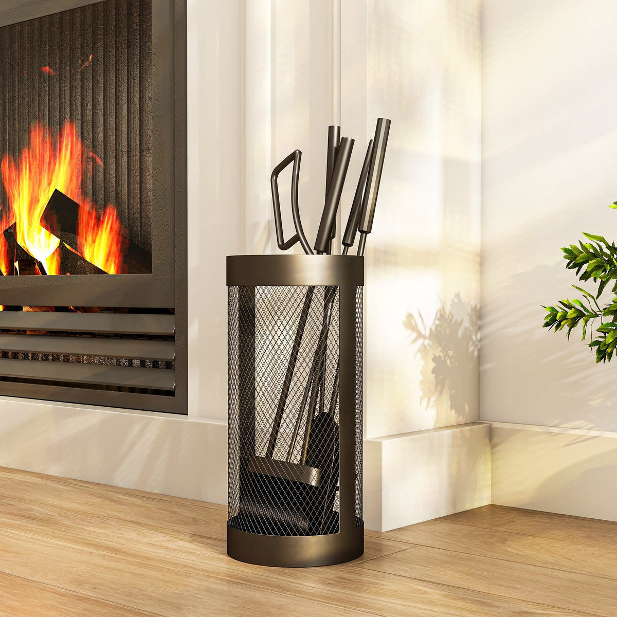 5-Piece Metal Fireplace Tool Set with Brush, Shovel, Poker, Tongs & Mesh Bucket for Indoor or Outdoor Fireplaces — product view 3