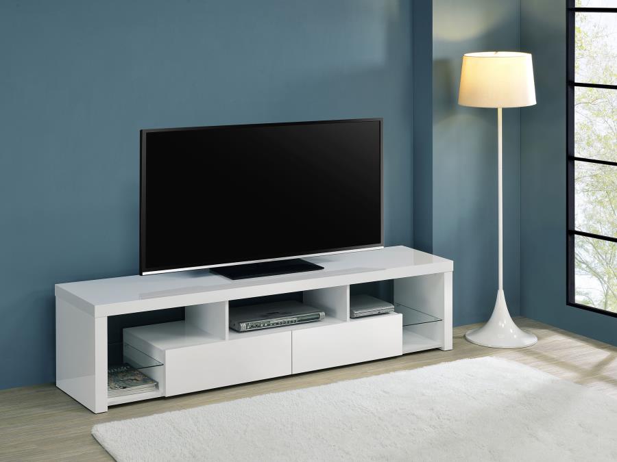 Jude White High Gloss 71" TV Stand with Glass Shelves & Soft-Close Drawers – 704251 — product view 1