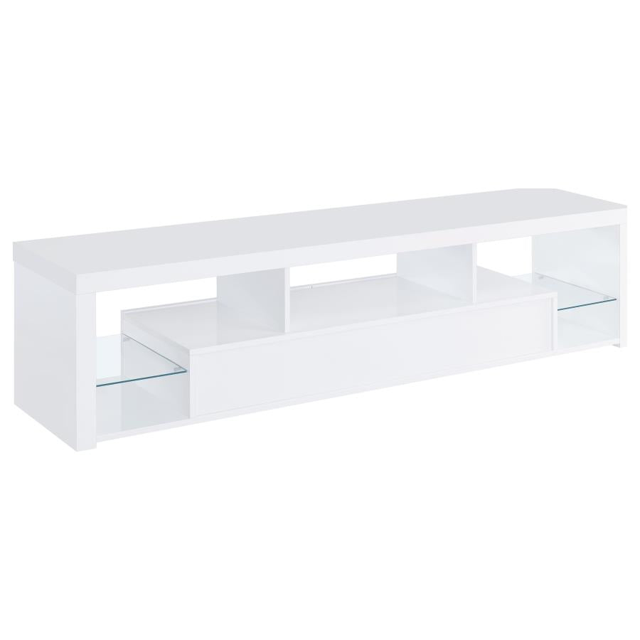Jude White High Gloss 71" TV Stand with Glass Shelves & Soft-Close Drawers – 704251 — product view 3