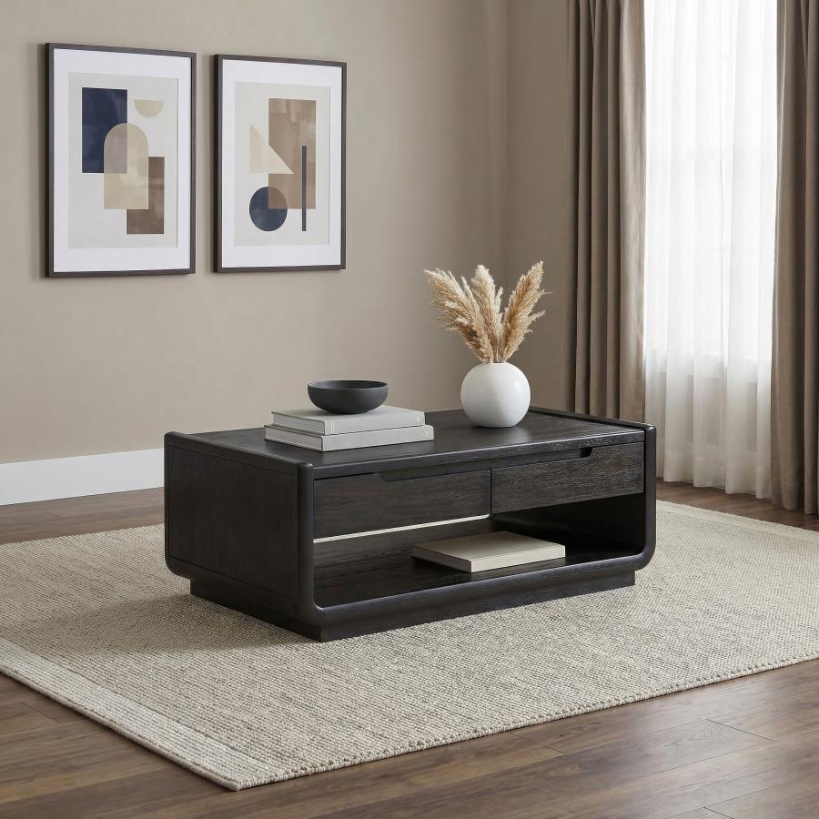 Leandro 2-Drawer Cocktail Coffee Table Burnished Black – 704638 — product view 1