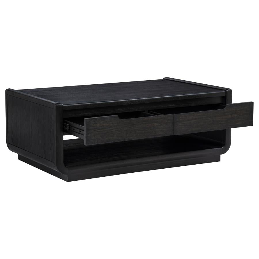 Leandro 2-Drawer Cocktail Coffee Table Burnished Black – 704638 — product view 2