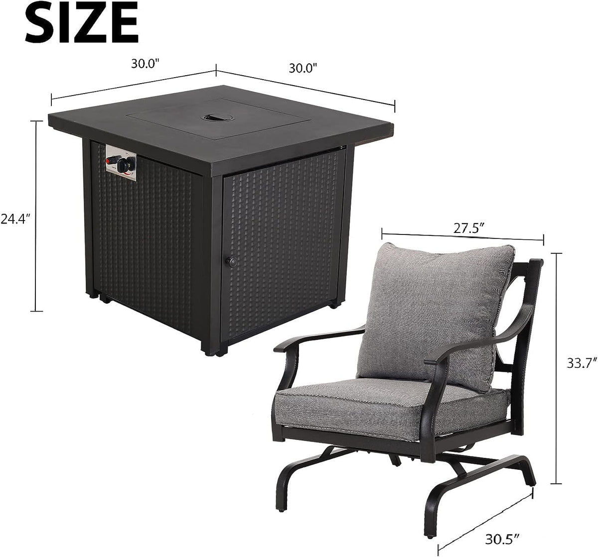 LOUNGE YARD 5 PCS Outdoor Furniture Conversation Grey Cushions Rocking Chairs Propane Gas Fire Table — product view 7