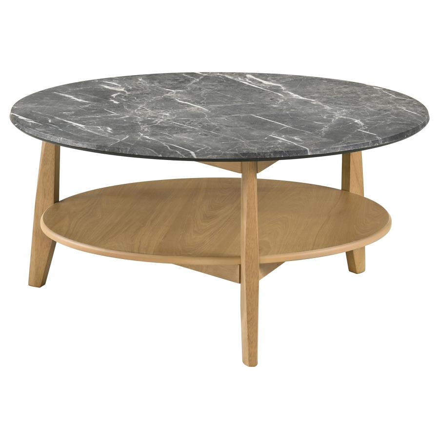 Bradley Grey Faux Marble Top Natural Wood 36" Round Coffee Table – 706448 — product view 4