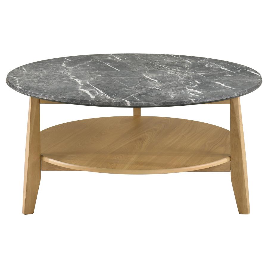 Bradley Grey Faux Marble Top Natural Wood 36" Round Coffee Table – 706448 — product view 2