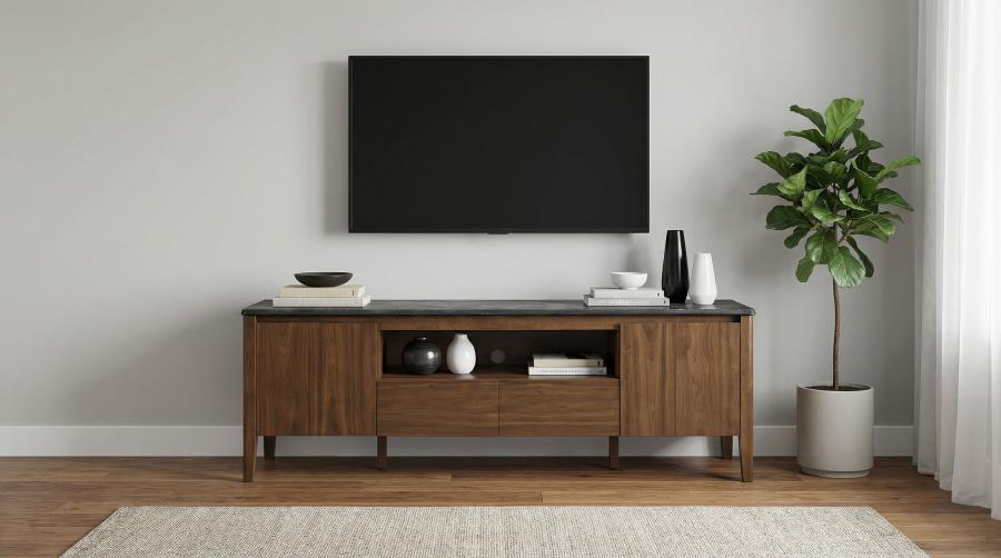 Bradley Smokey Grey Faux Marble Top Brown Wood 63" TV Stand – 706452 — product view 1