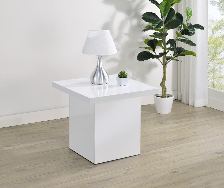 Devar White High Gloss Square End Accent Table – 710897 — product view 1
