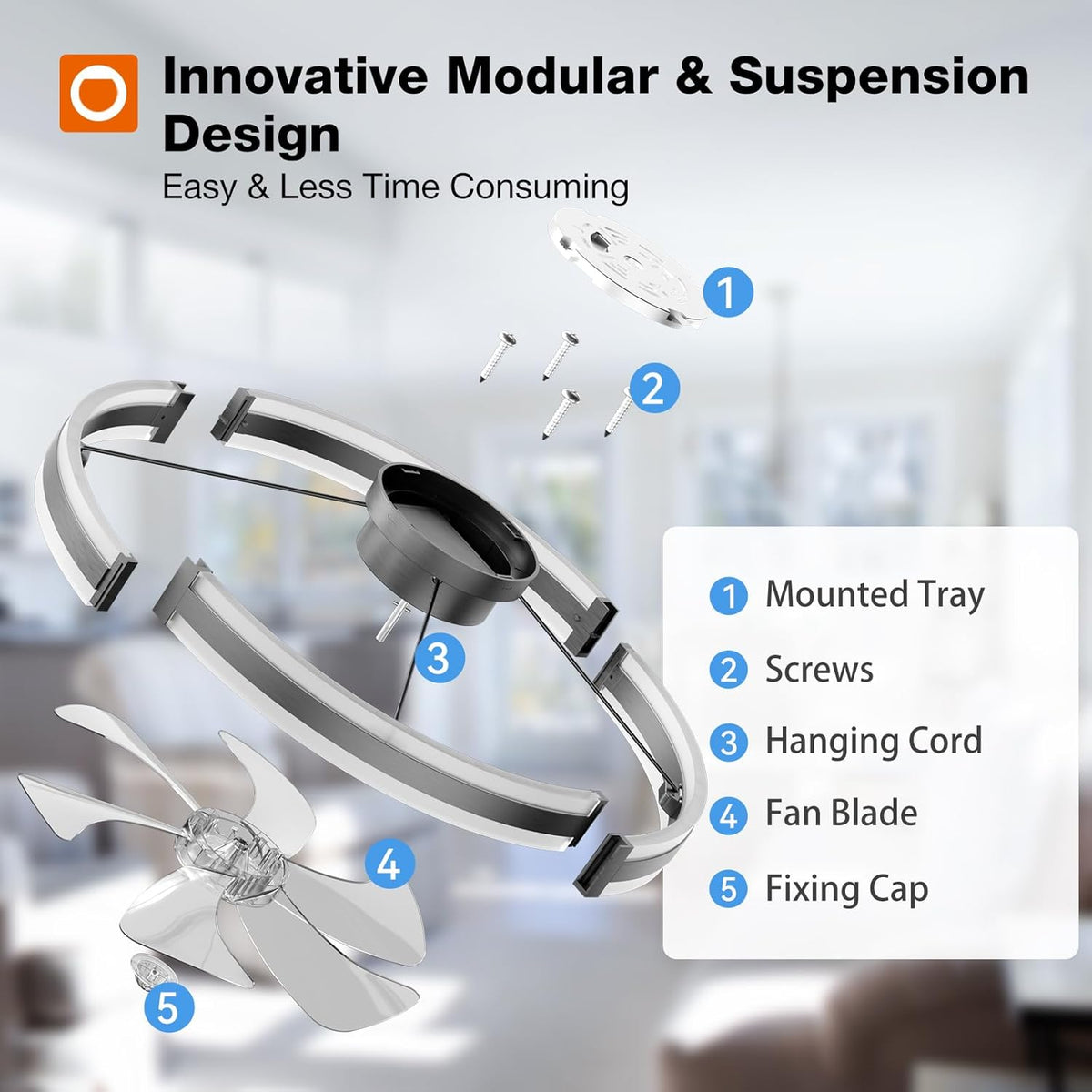 Small Flush Mount Ceiling Fan with LED Light 3000-6000K Dimmable Remote Fandelier Bedroom Kitchen — 20 to 24 Inch — product view 7