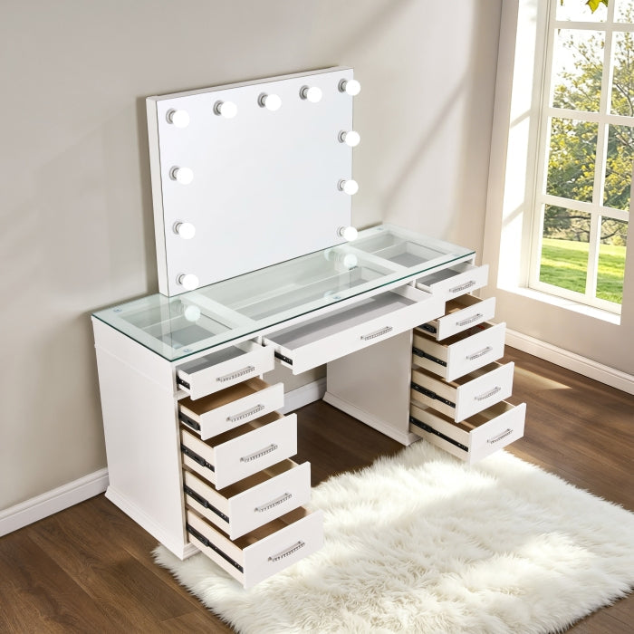Hollywood Glamour White High Gloss 3-Piece Makeup Vanity Set with LED Mirror – 7136 — product view 2