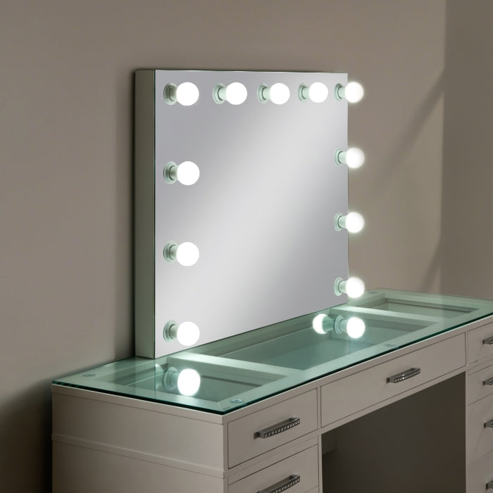 Hollywood Glamour White High Gloss 3-Piece Makeup Vanity Set with LED Mirror – 7136 — product view 4