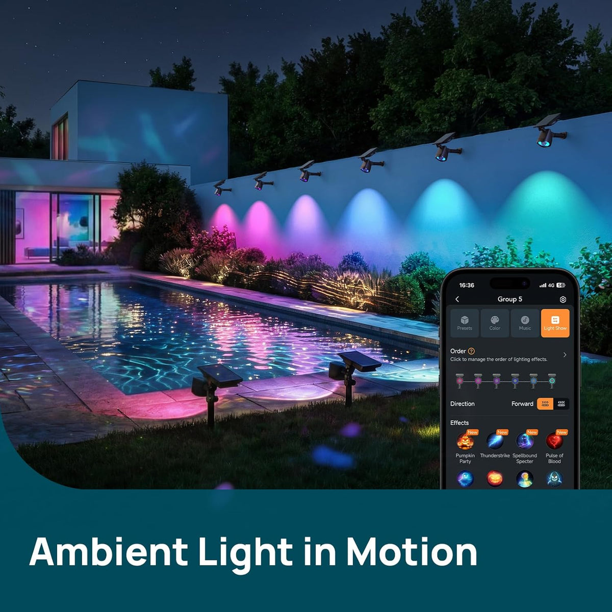 Linkind Smart Solar Spotlights SL6C with Dual-Ring Lighting(App&Voice Control, 16 Million Color, IP66 Waterproof) — product view 5
