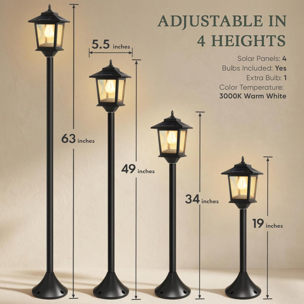 Solar Post Lantern Driveway Warm White Waterproof Outdoor Curb Appeal — 1, 2 & 4-Pack — product view 3