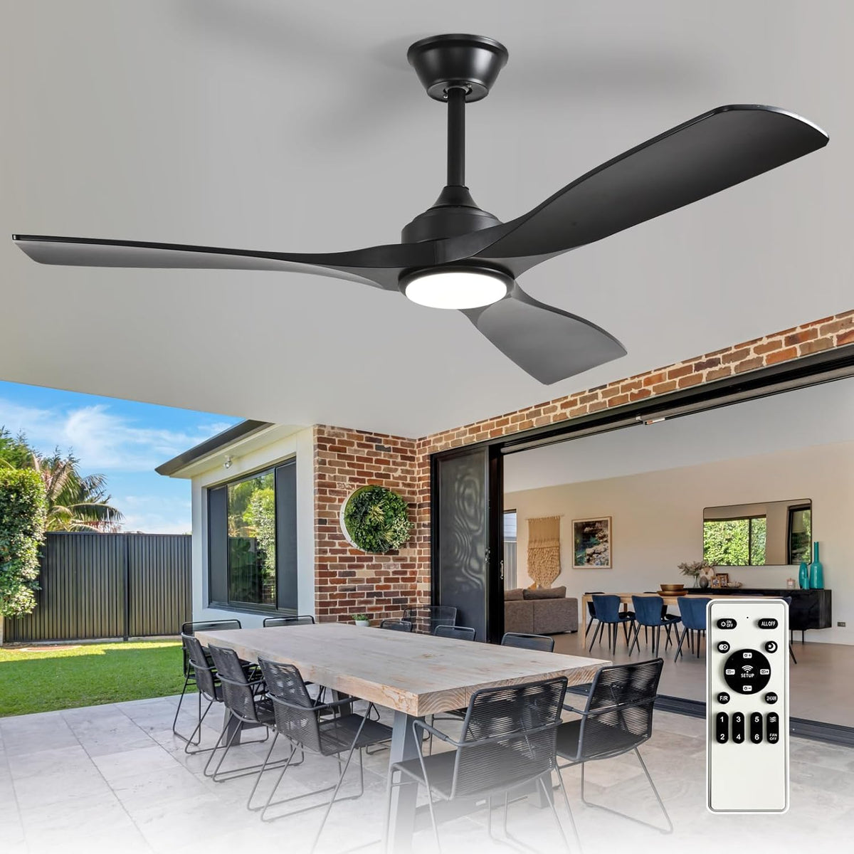 Ceiling Fan with LED Light 6-Speed DC Motor Indoor Outdoor Remote Dimmable — Black Walnut 42 to 52 Inch — product view 1