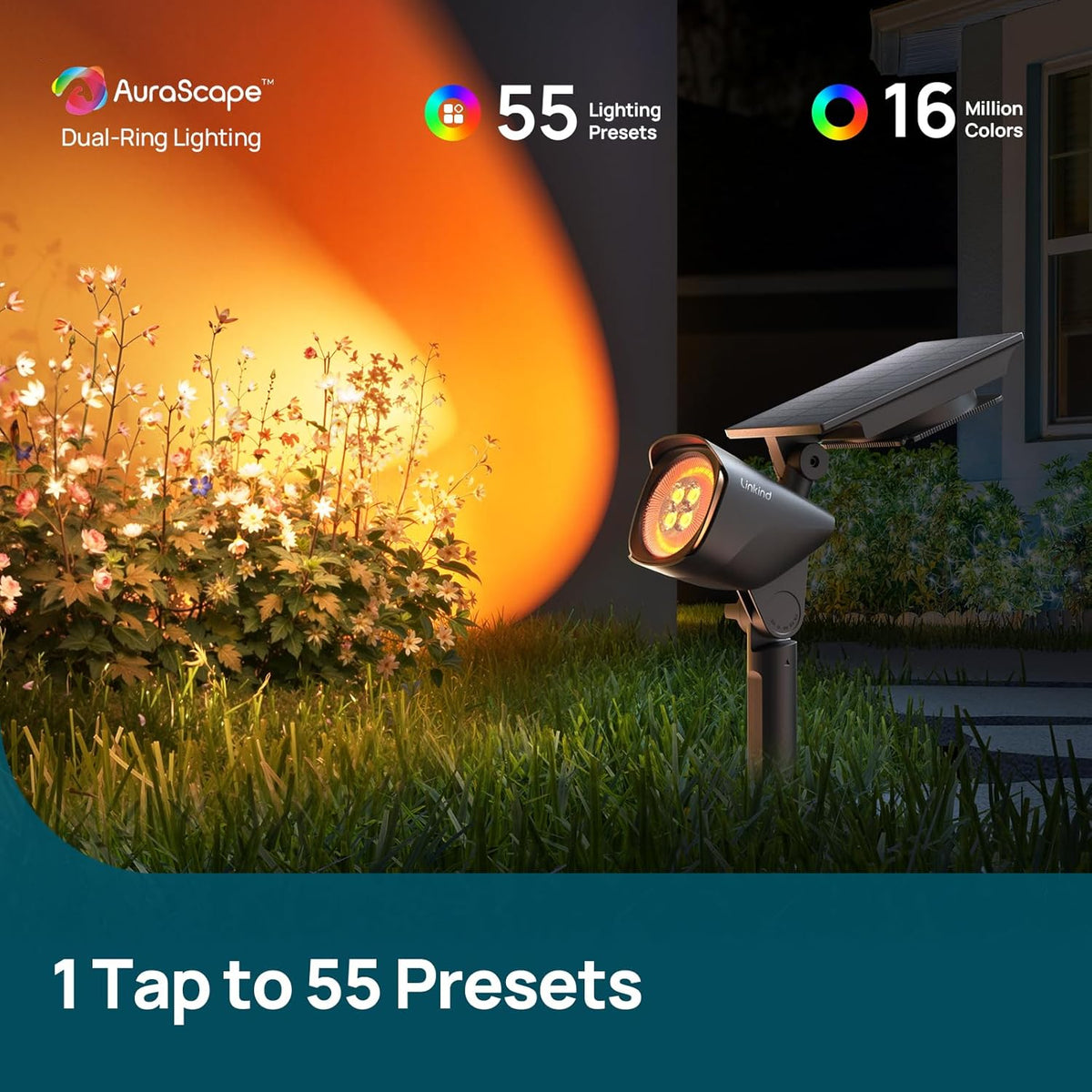 Linkind Smart Solar Spotlights SL6C with Dual-Ring Lighting(App&Voice Control, 16 Million Color, IP66 Waterproof) — product view 2