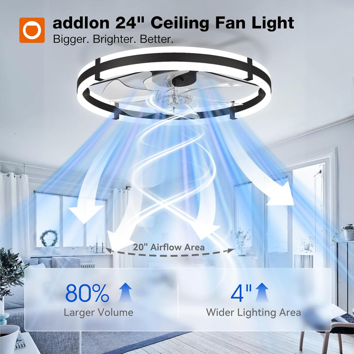Small Flush Mount Ceiling Fan with LED Light 3000-6000K Dimmable Remote Fandelier Bedroom Kitchen — 20 to 24 Inch — product view 2